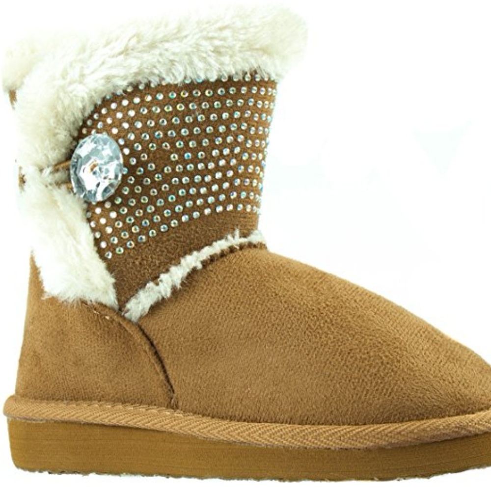 14K Girls Winter Shearling Rhinestone Boots Tan